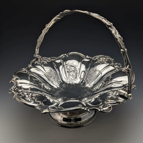 英国アンティーク シルバープレート製 大型バスケット 稼働ハンドル 836g